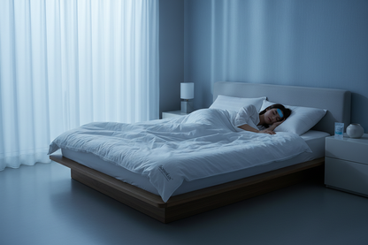 Person sleeping peacefully wearing the Arctic Sleep Cooling Patch